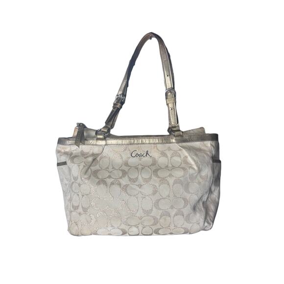 Coach F17724 Gallery Gold Lurex Signature East West Tote - Picture 1 of 9